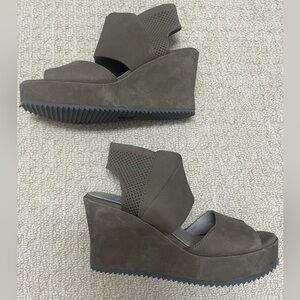 Eileen Fisher Brown Suede Platform Wedge Heels Sz 7.5 Comfort